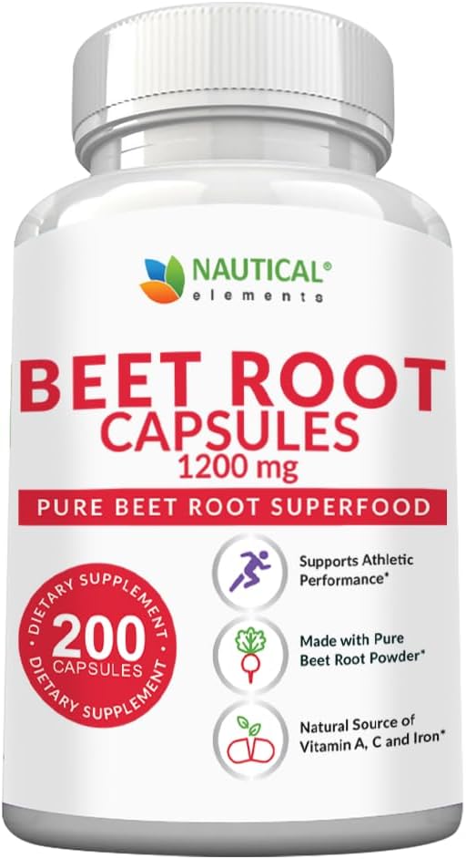 Beet Root Capsules - 1200mg Per Serving - 200 Beet Root Powder Capsules - Beetroot Powder Supports Blood Pressure, Athletic Performance, Digestive, Immune System (Pure, Non-GMO  Gluten Free