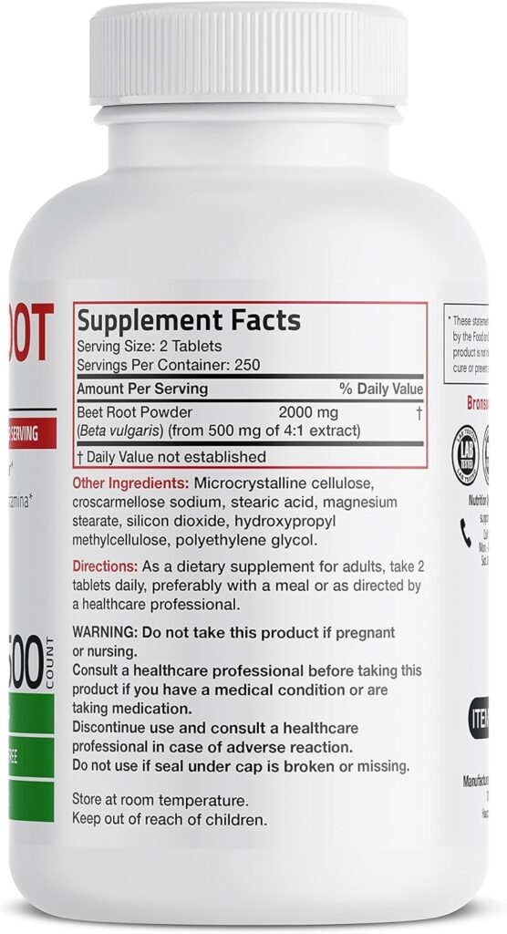 Bronson Beet Root 2000mg Extra Strength 2000mg Per Serving Non-GMO, 120 Vegetarian Tablets