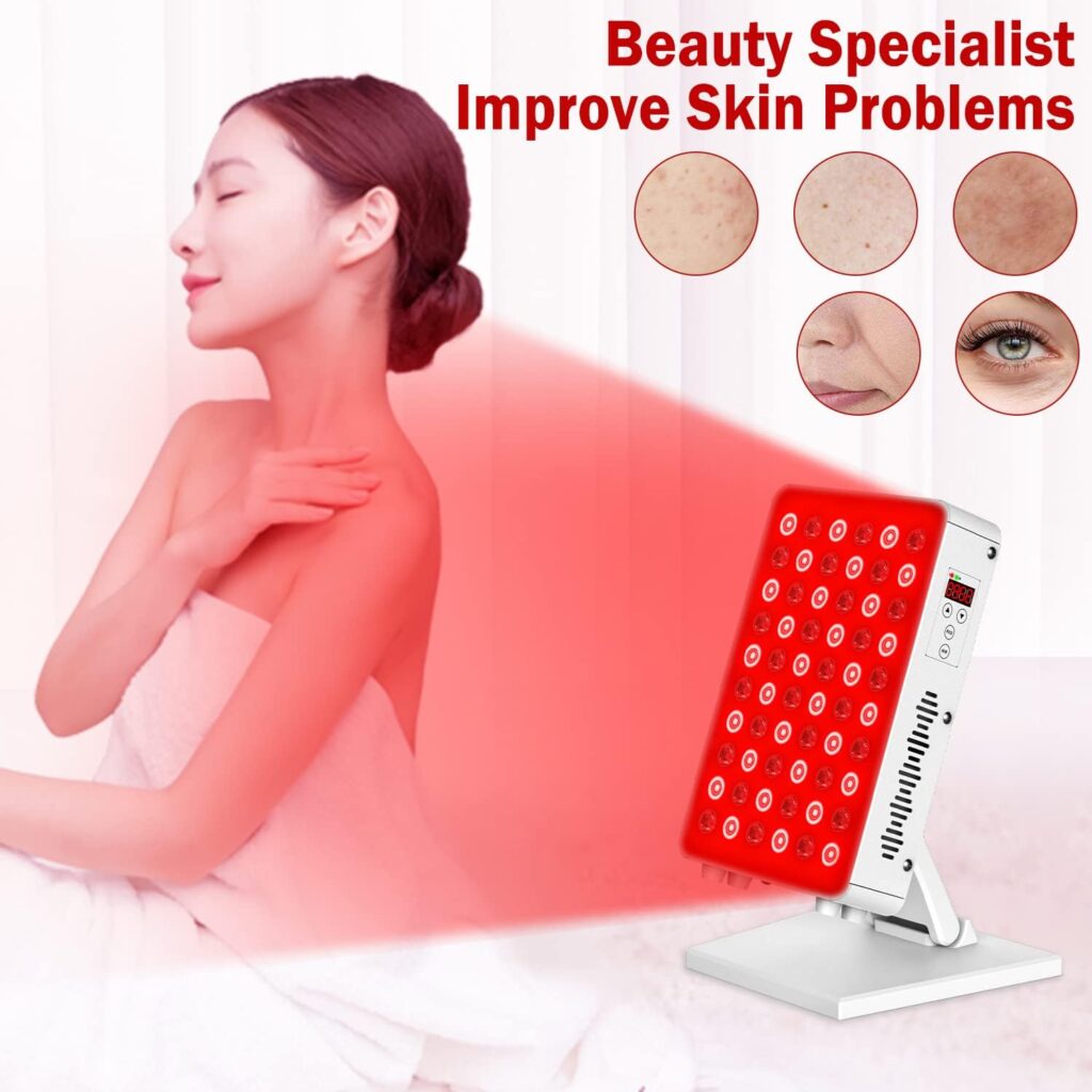 HKE Red Light Therapy Device for Body Face, Near Infrared Light 660nm 850nm, 300W 60 Clinical Grade LEDs Panel for Anti-Aging, Pain Relief, Skin Health, Improve Sleep, Energy