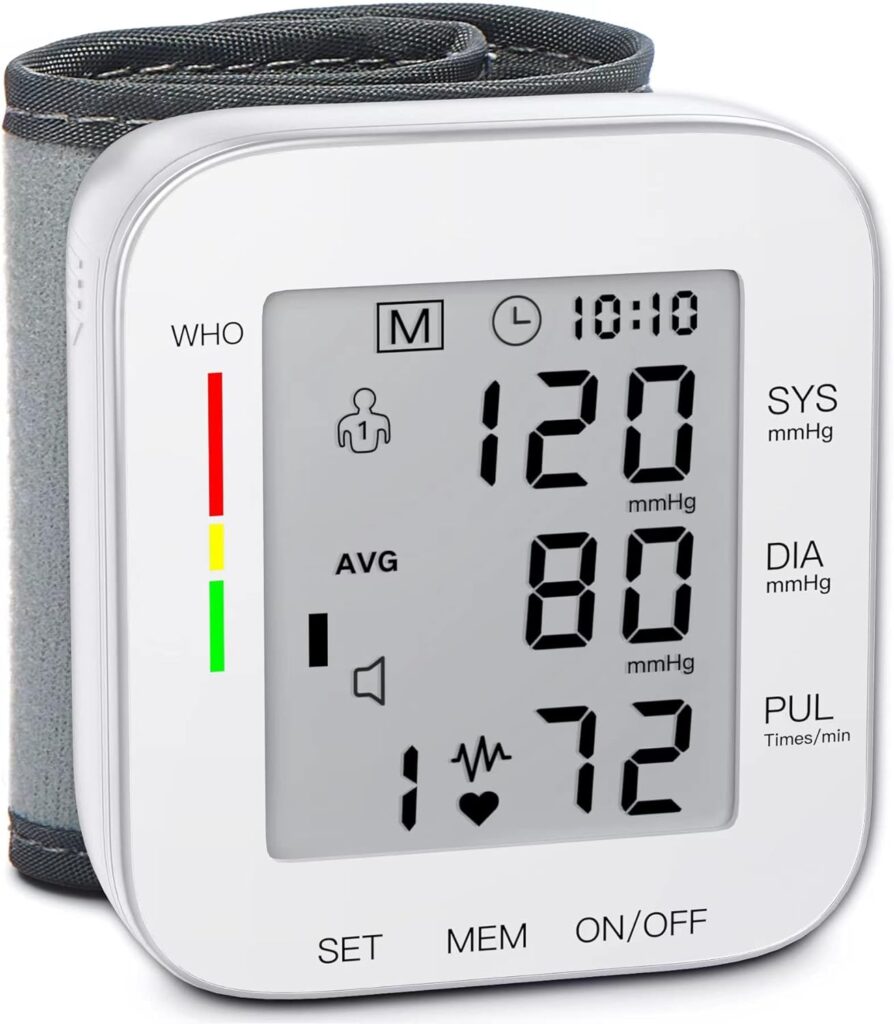 MMIZOO Wrist Blood Pressure Monitor Bp Monitor Large LCD Display Blood Pressure Machine Adjustable Wrist Cuff 5.31-7.68inch Automatic 99x2 Sets Memory with Carrying Case for Home Use (W1681)