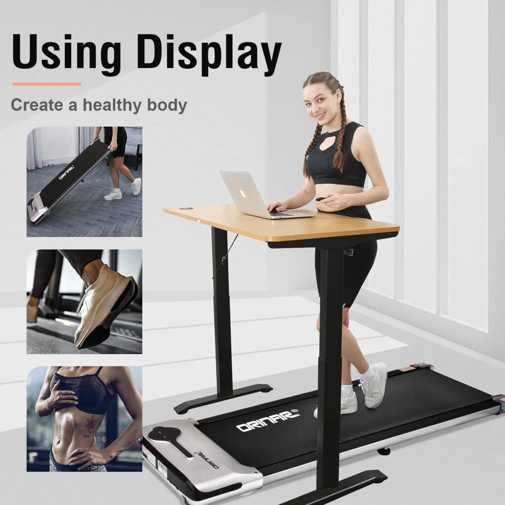 Orinar Under Desk Treadmill, Walking Pad with Remote Control, 2.5 HP Portable Walking Jogging Running Machine for Home Office, LED Display, Sliver