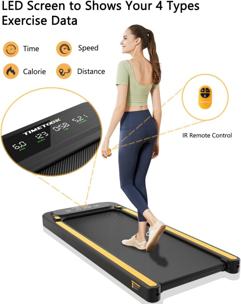 TIMETOOK Under Desk Treadmill, 2.25HP Walking Treadmill with 265lb Weight Capacity, Portable Walking Pad Design, Desk Treadmill for Home Office with IR Remote Control