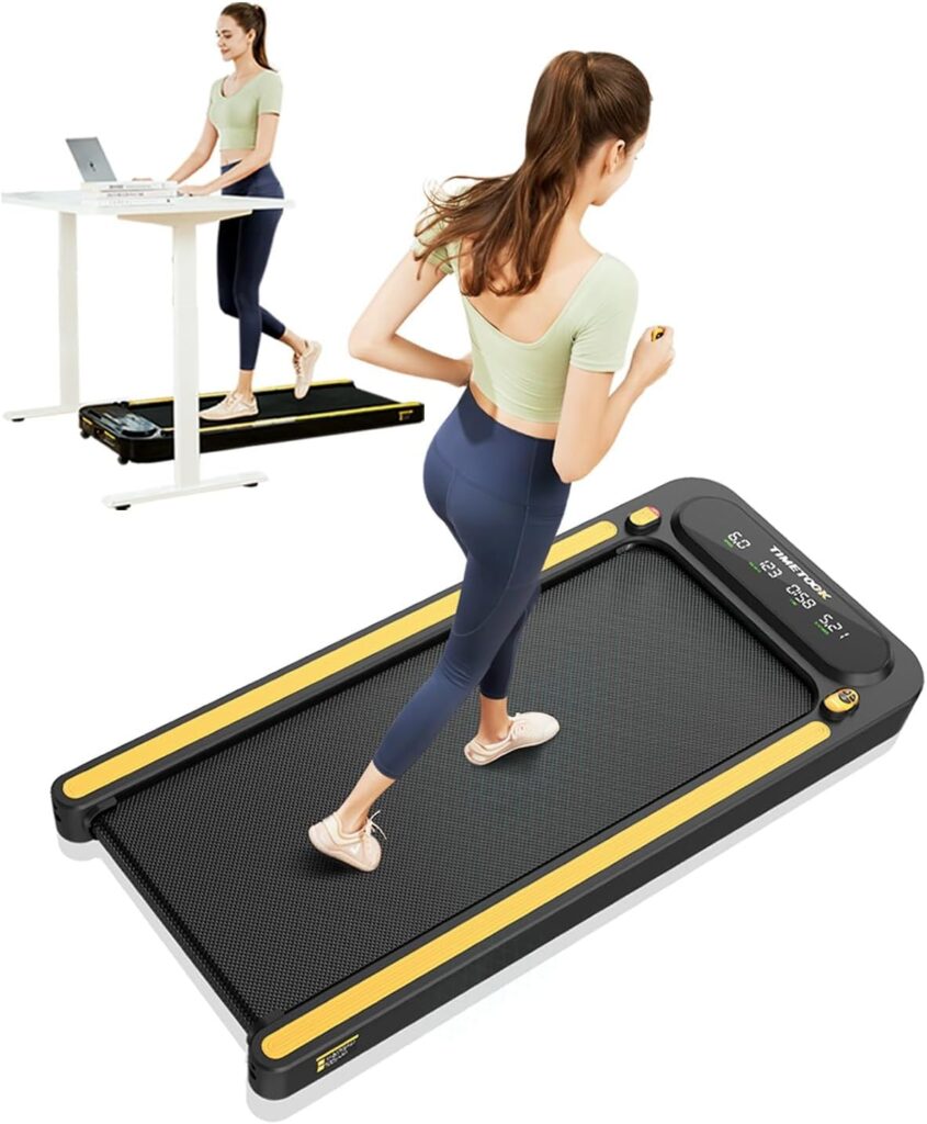 TIMETOOK Under Desk Treadmill, 2.25HP Walking Treadmill with 265lb Weight Capacity, Portable Walking Pad Design, Desk Treadmill for Home Office with IR Remote Control